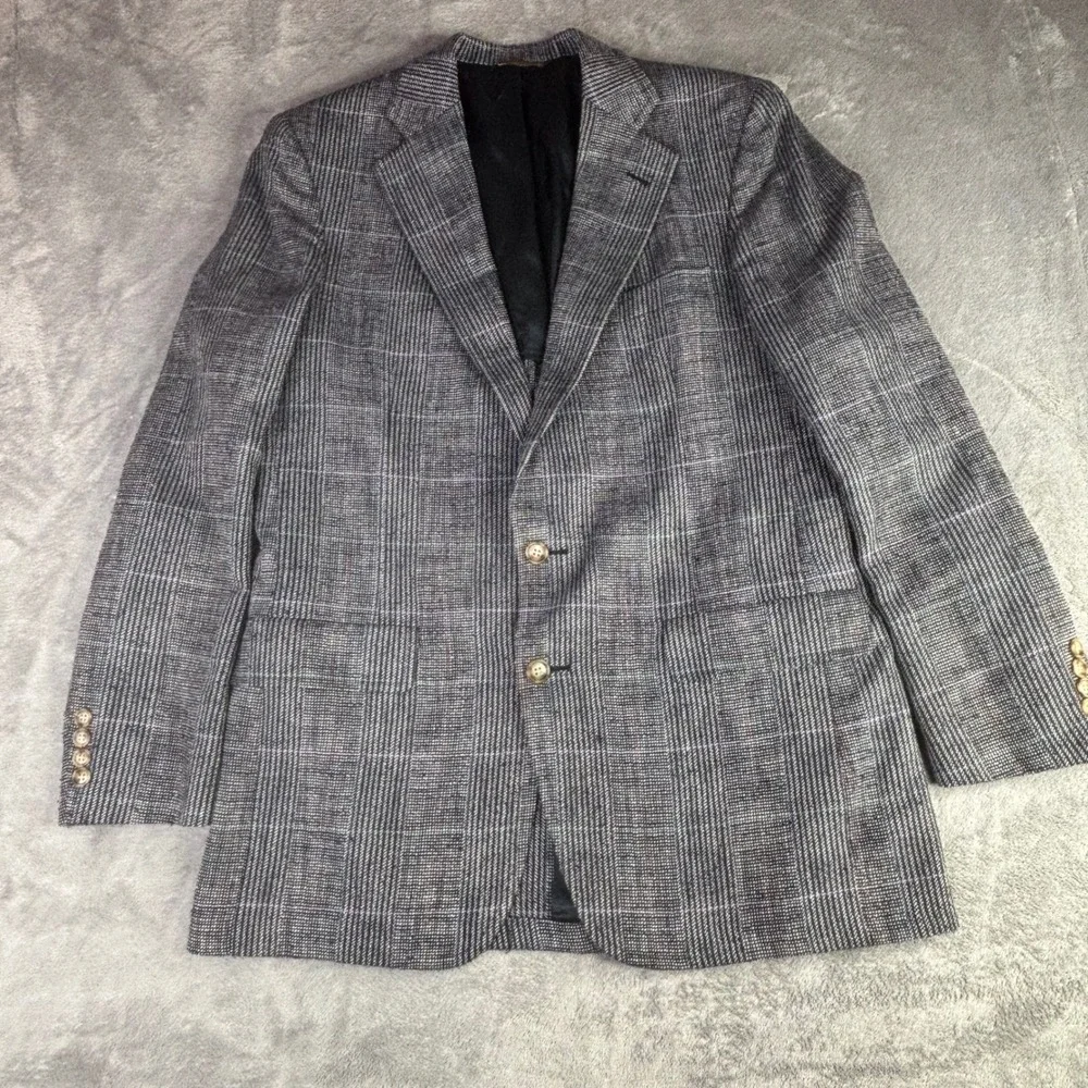 Hunter Haig Blazer Mens 42R Gray Glen Plaid‎ Wool Blend Vintage Jordan Marsh USA
